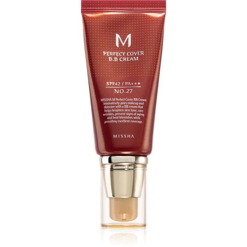 Missha M Perfect Cover BB krema z visoko UV zaščito odtenek No. 27 Honey Beige SPF42/PA+++ 50 ml