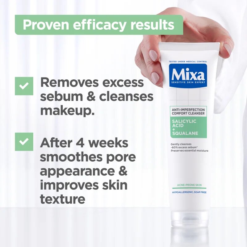 MIXA Anti-Imperfection Comfort Cleanser čistilni gel za obraz proti nepravilnostim na aknasti koži 150 ml