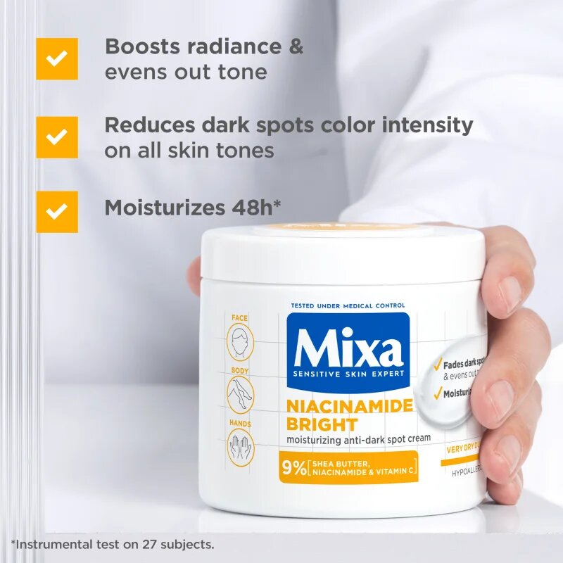 MIXA Niacinamide Bright intenzivno vlažilna krema proti temnim madežem 400 ml
