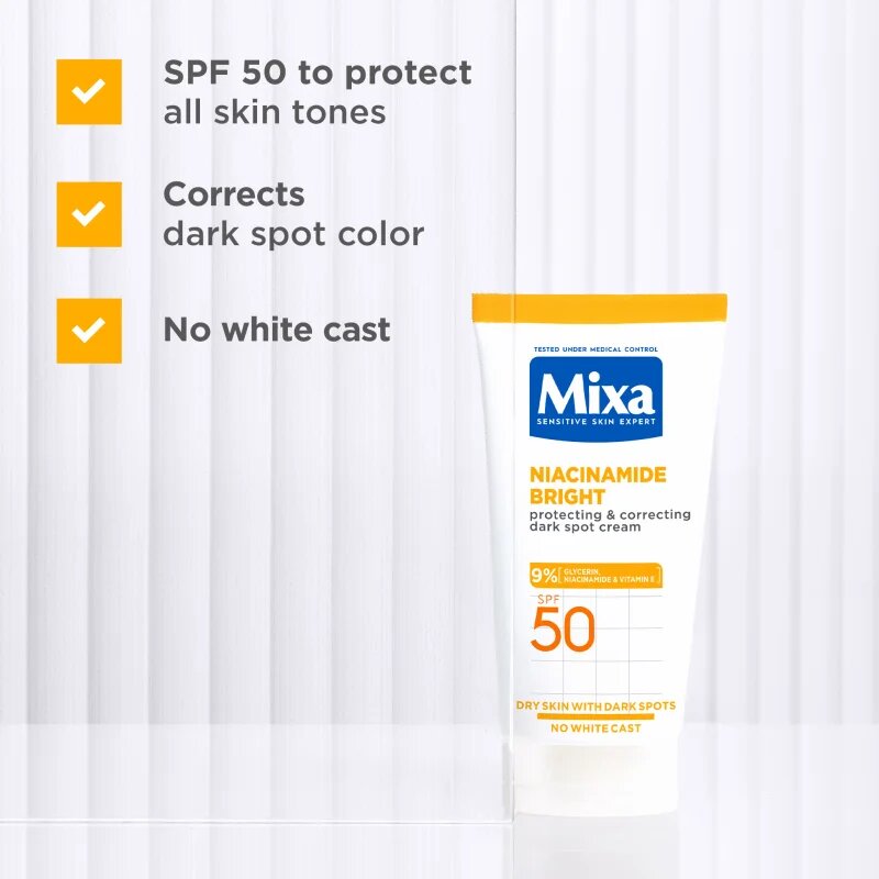 MIXA Niacinamide Bright korektivna krema proti temnim madežem SPF 50 50 ml