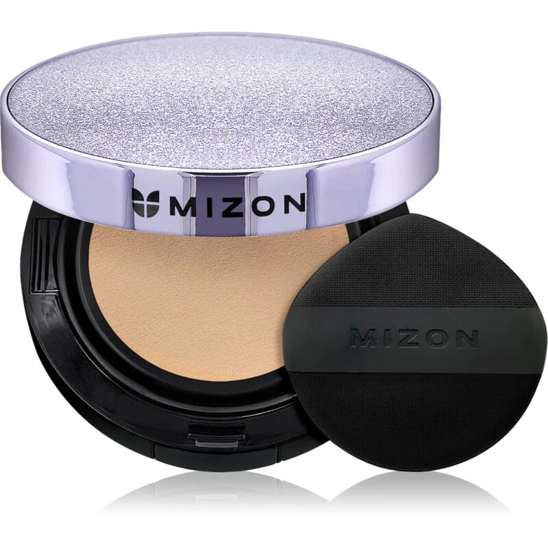 Mizon Vegan Collagen Cushion SPF38 PA++ dolgoobstojni tekoči puder v gobici z visoko UV zaščito odtenek #21 Light Beige 2x15 g