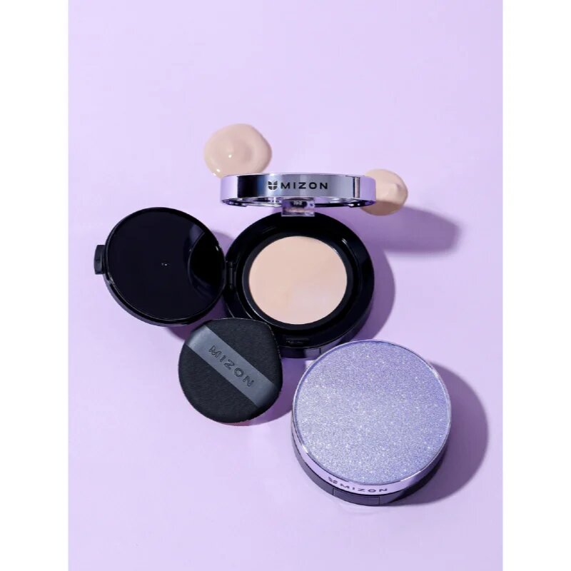 Mizon Vegan Collagen Cushion SPF38 PA++ dolgoobstojni tekoči puder v gobici z visoko UV zaščito odtenek #21 Light Beige 2x15 g
