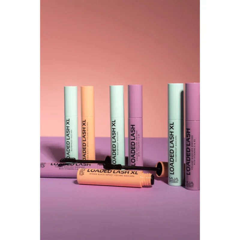 MUA Makeup Academy Loaded Lash XL vodoodporna maskara za podaljšanje privihanje in volumen odtenek Black 8 g