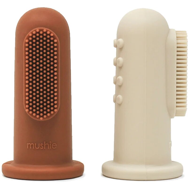 Mushie Finger Toothbrush otroška zobna ščetka za na prst Clay/Shifting Sand 2 kos