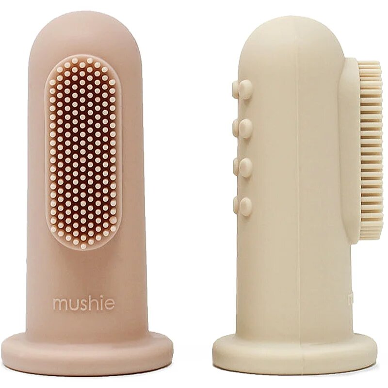 Mushie Finger Toothbrush otroška zobna ščetka za na prst Shifting Sand/Blush 2 kos