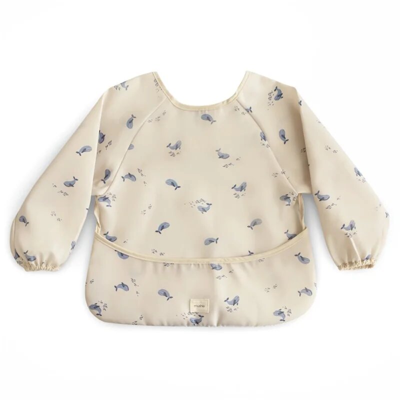 Mushie Long Sleeve Bib slinček Whales 6-24m 1 kos
