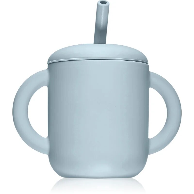Mushie Training Cup with Straw skodelica s slamico Powder-blue 1 kos