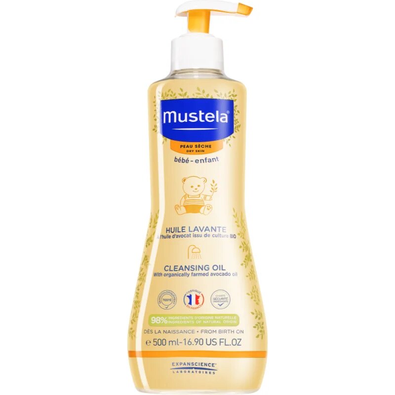 Mustela Bébé Dry Skin čistilno olje za otroke od rojstva 500 ml