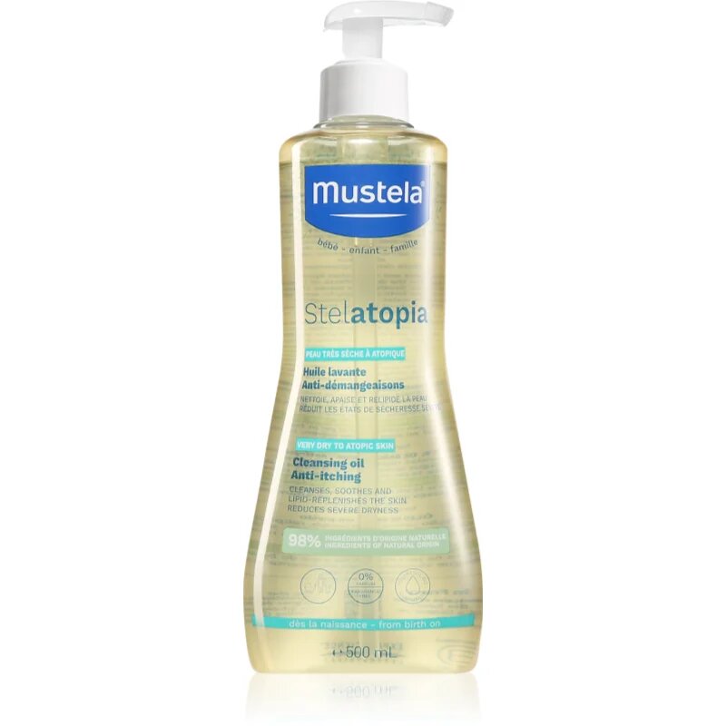 Mustela Bébé Stelatopia otroško olje za kopel in telo za atopijsko kožo 500 ml