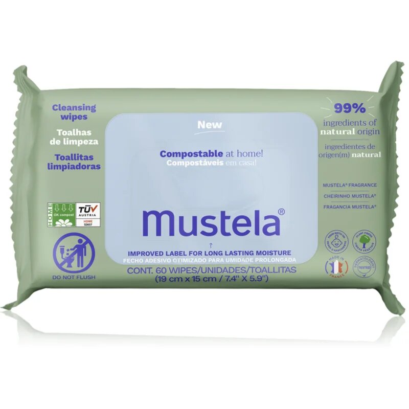 Mustela Compostable at Home Cleansing Wipes čistilni robčki odišavljen za otroke od rojstva 60 kos