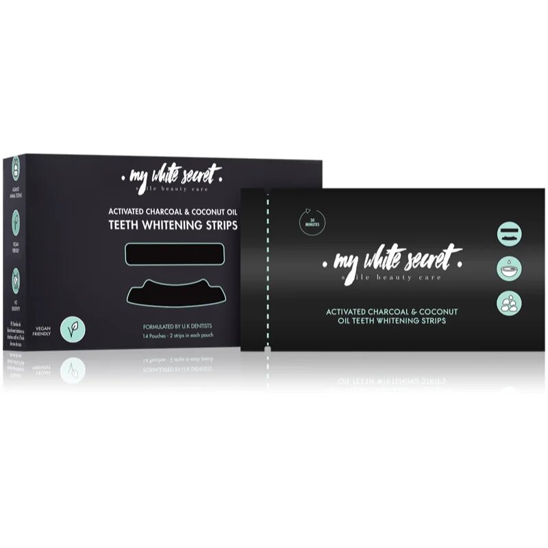 My White Secret Charcoal and Coconut Oil belilni trakovi za zobe 14 kos