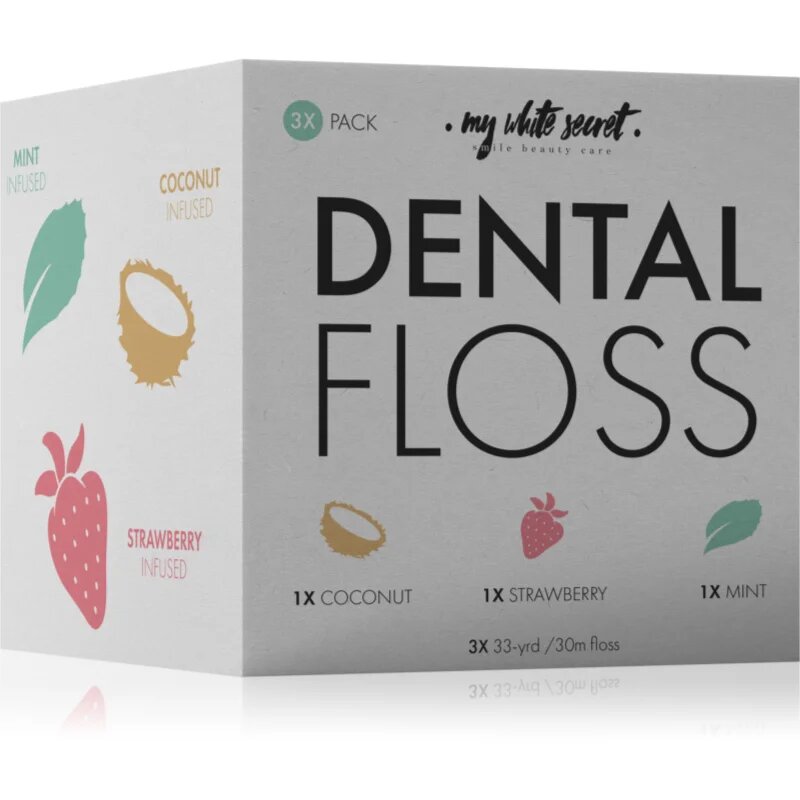 My White Secret Dental Floss zobna nitka Coconut Mint Strawberry 3 kos