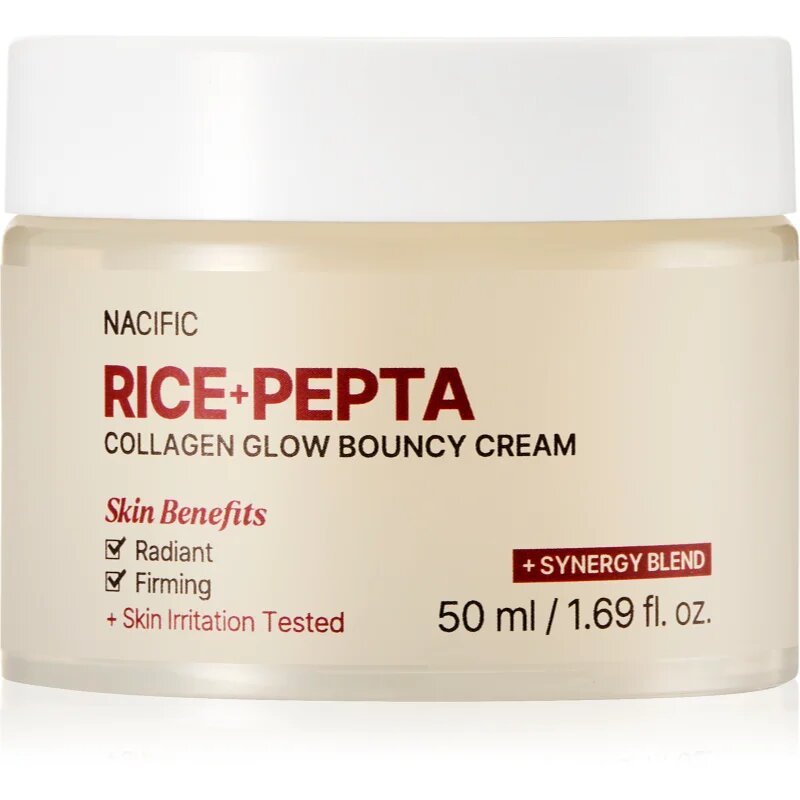 Nacific Rice + Pepta Collagen Glow Bouncy Cream posvetlitvena krema za obraz z vlažilnim učinkom 50 ml