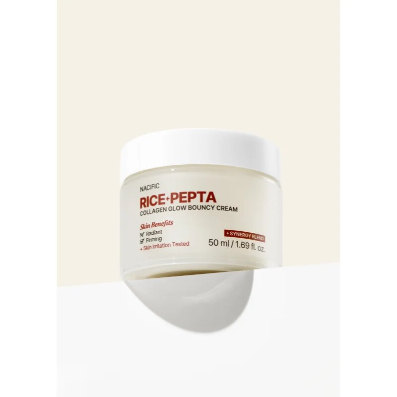 Nacific Rice + Pepta Collagen Glow Bouncy Cream posvetlitvena krema za obraz z vlažilnim učinkom 50 ml
