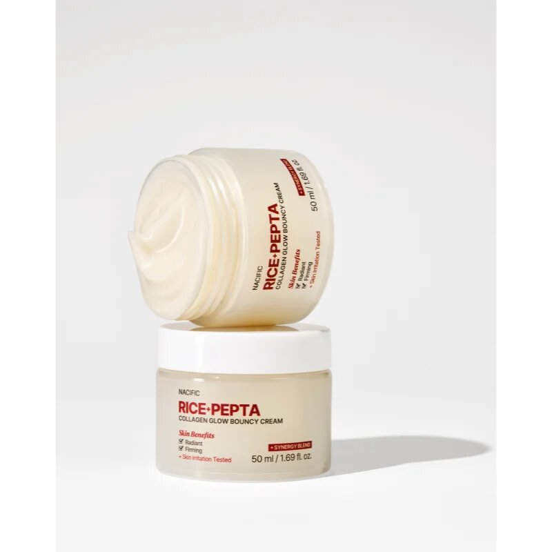Nacific Rice + Pepta Collagen Glow Bouncy Cream posvetlitvena krema za obraz z vlažilnim učinkom 50 ml