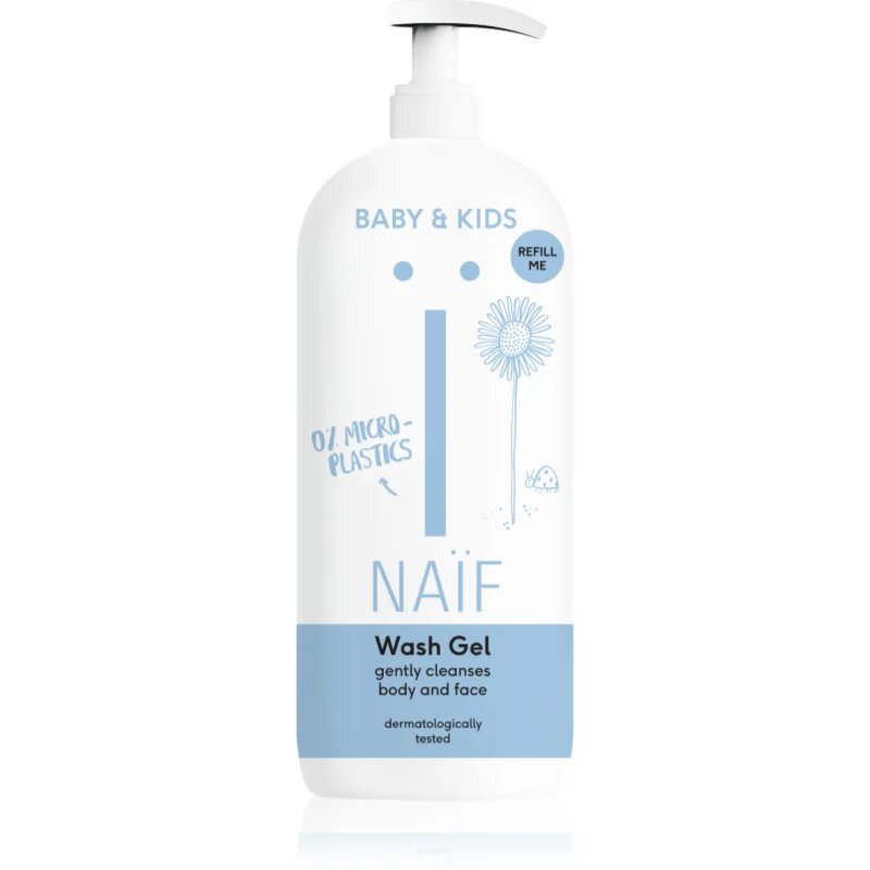 Naif Baby & Kids Wash Gel čistilni gel za umivanje za otroke in dojenčke za telo in obraz Refill Me 500 ml