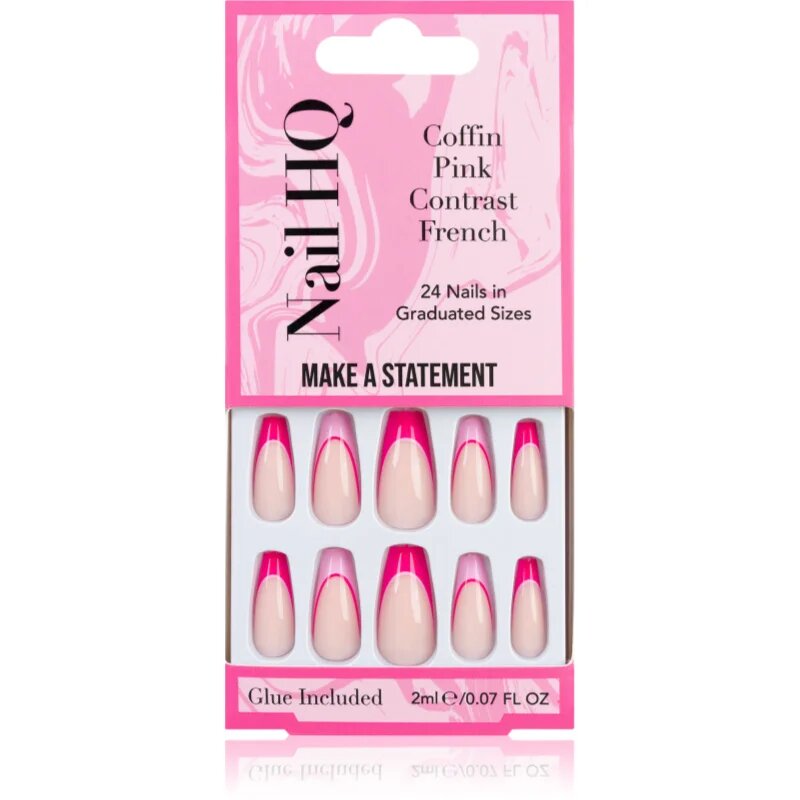 Nail HQ Coffin Pink Contrast French umetni nohti z lepilom 24 kos