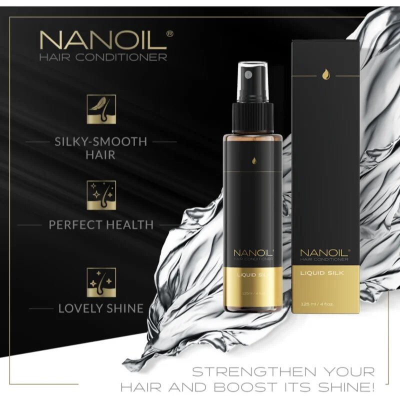 Nanoil Liquid Silk balzam brez spiranja za glajenje las za lase 125 ml
