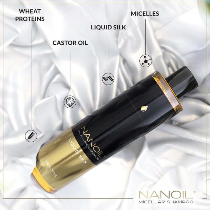 Nanoil Liquid Silk micelarni šampon za sijaj in mehkobo las 300 ml