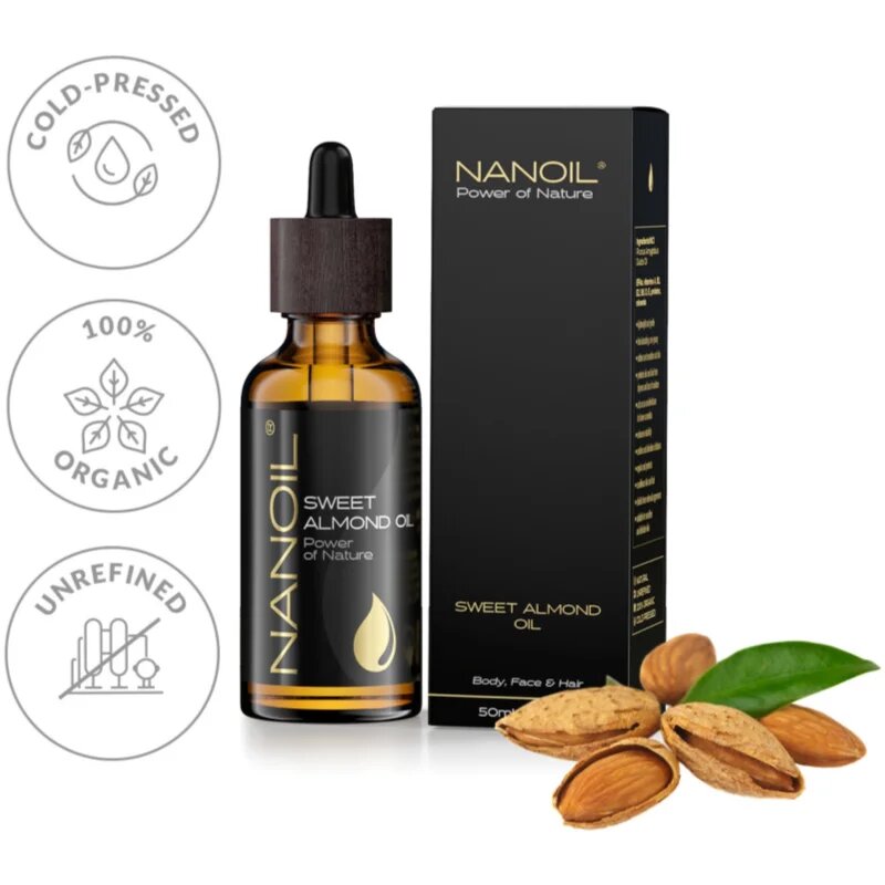 Nanoil Sweet Almond Oil mandljevo olje za obraz telo in lase 50 ml