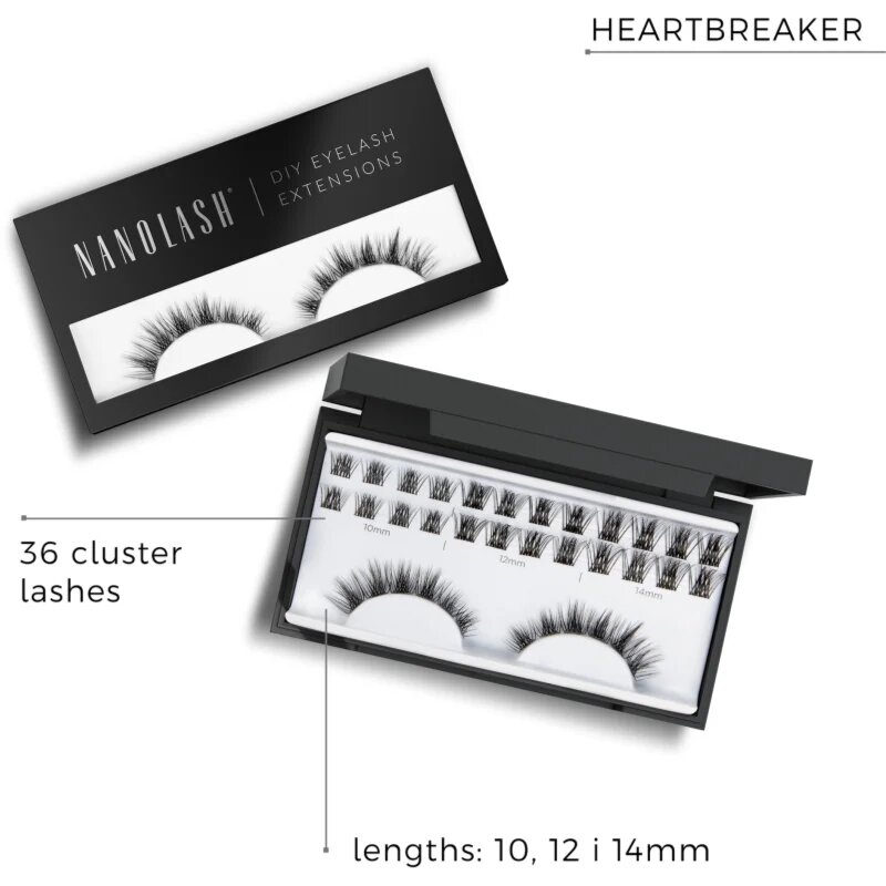 Nanolash DIY Eyelash Extensions šopaste lepilne trepalnice brez vozlička Heartbreaker 36 kos