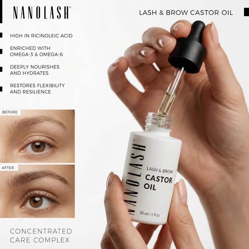 Nanolash Lash & Brow Castor Oil hladno stiskano ricinusovo olje za trepalnice in obrvi 30 ml