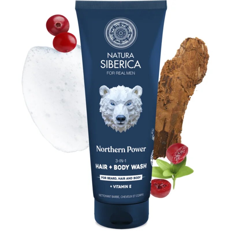 Natura Siberica Arctic Wild Northern Power gel za umivanje za lase brado in telo za moške 200 ml