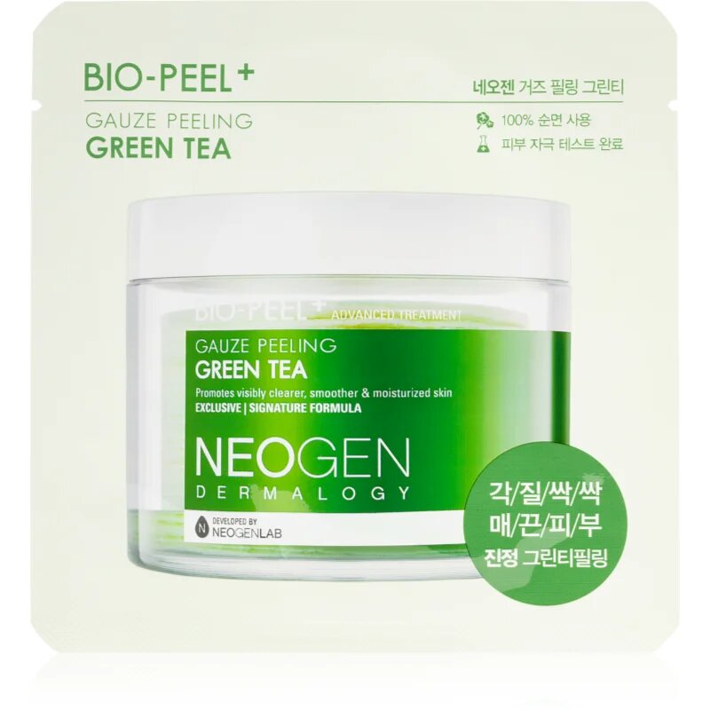 Neogen Dermalogy Bio-Peel+ Gauze Peeling Green Tea piling blazinice za obraz za osvetljevanje kože in hidratacijo 1 kos