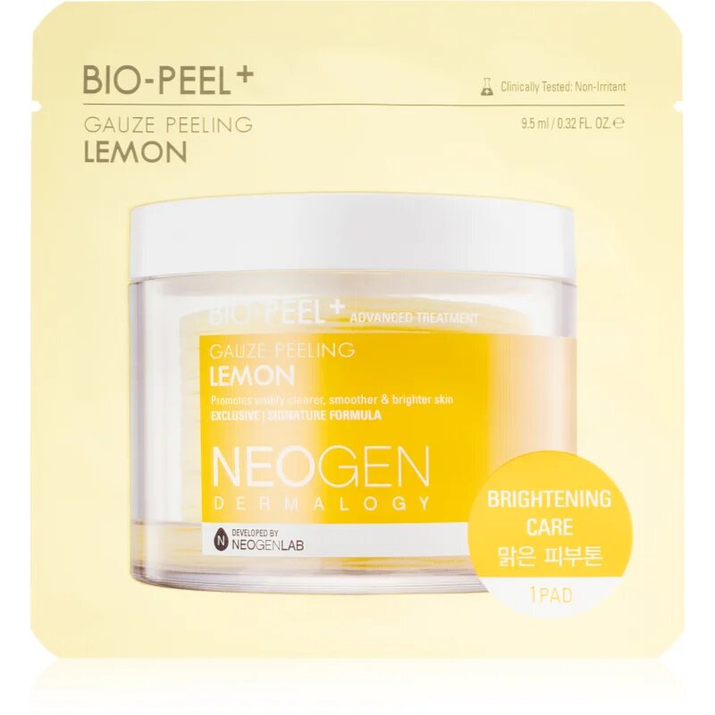 Neogen Dermalogy Bio-Peel+ Gauze Peeling Lemon piling blazinice za obraz za posvetlitev in zgladitev kože 1 kos