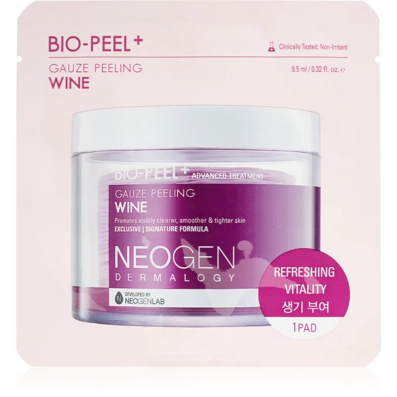Neogen Dermalogy Bio-Peel+ Gauze Peeling Wine piling blazinice za obraz za glajenje kože in zmanjšanje por 1 kos