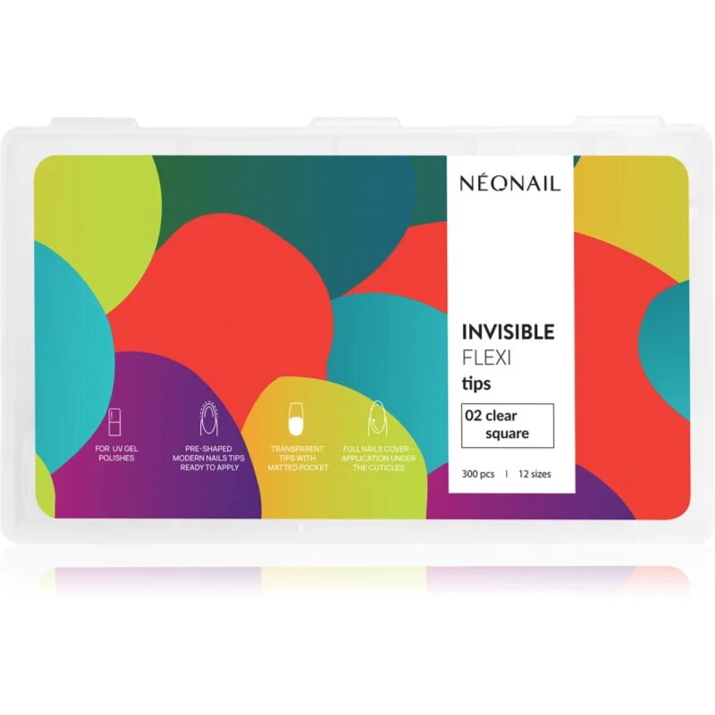 NeoNail Flexi Tips Invisible umetni nohti vrsta 02 Clear Square 300 kos