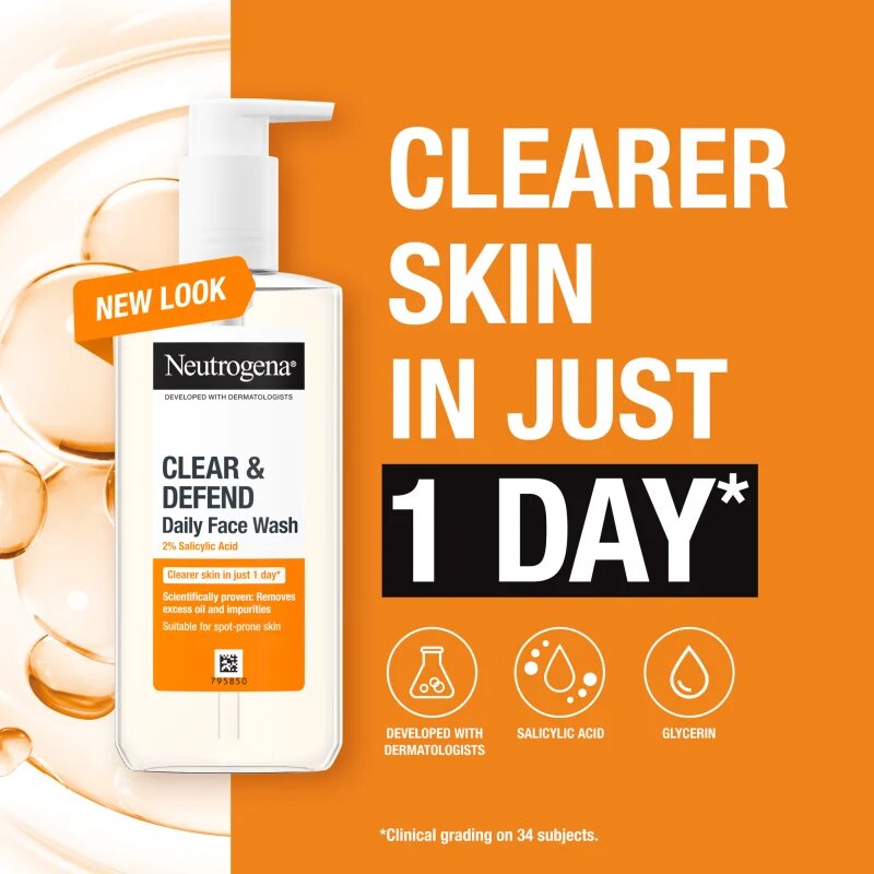 Neutrogena Clear & Defend čistilni gel z 2 % salicilno kislino 200 ml