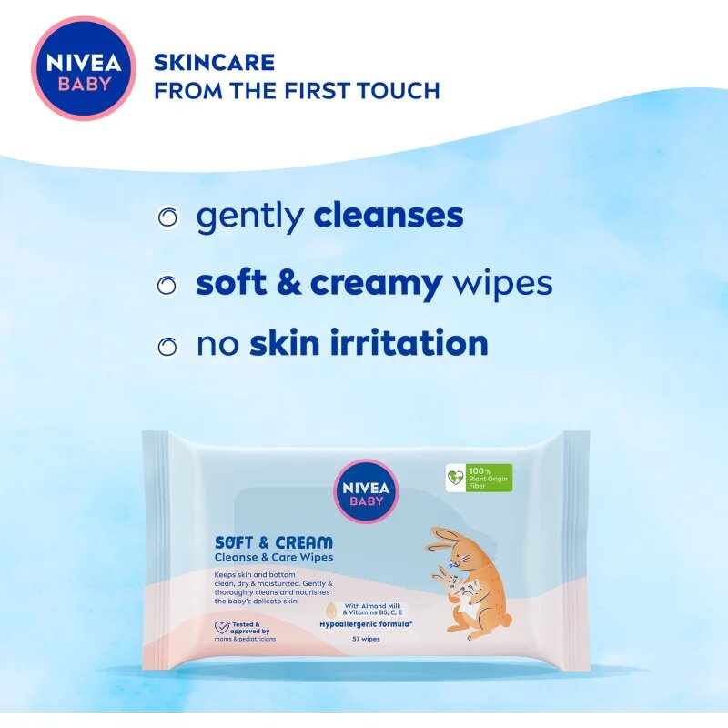 Nivea BABY Soft & Cream otroški nežni vlažni robčki 2x57 kos