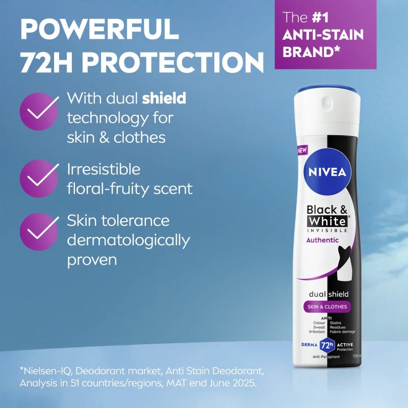 Nivea Black & White Authentic antiperspirant v pršilu 72 ur 200 ml