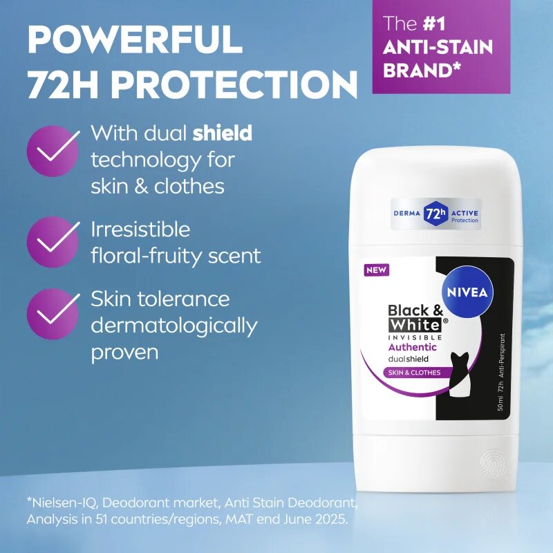 Nivea Black & White Authentic trdi antiperspirant 72 ur 50 ml