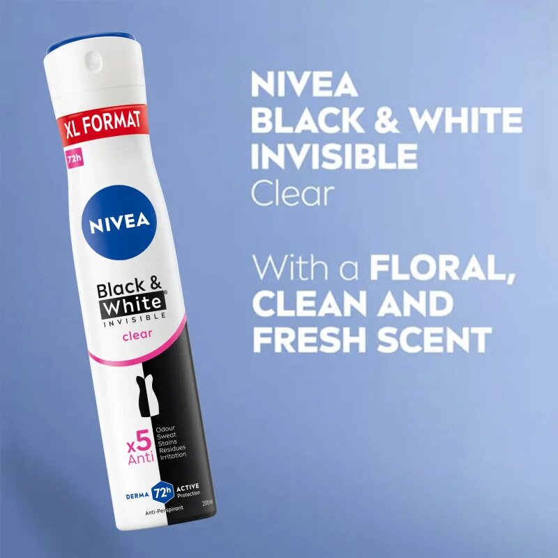 Nivea Black & White Invisible Clear antiperspirant v pršilu ugodno pakiranje
