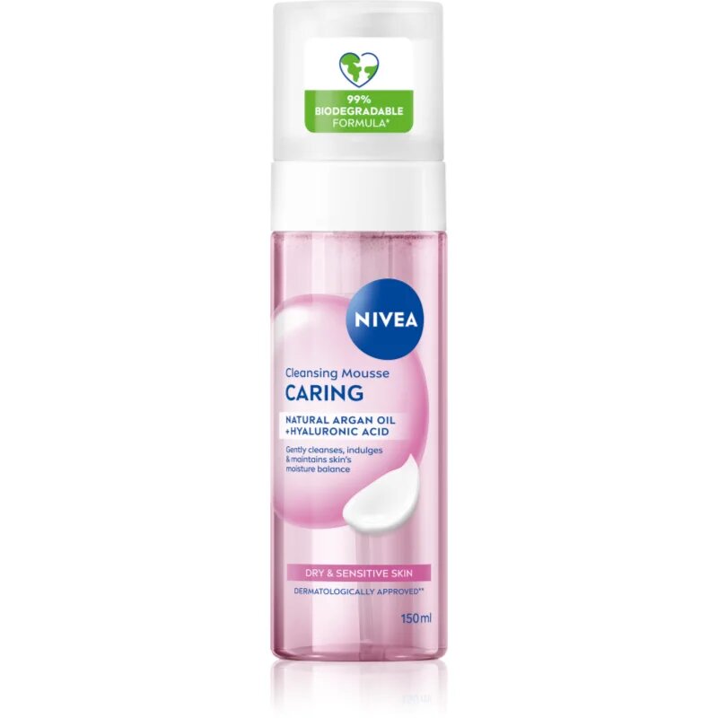 Nivea Caring čistilna pena za obraz za suho in občutljivo kožo 150 ml