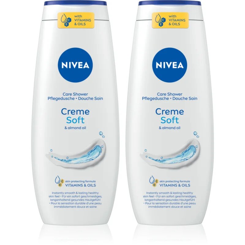Nivea Creme Soft negovalni gel za prhanje ugodno pakiranje 2 x 500 ml