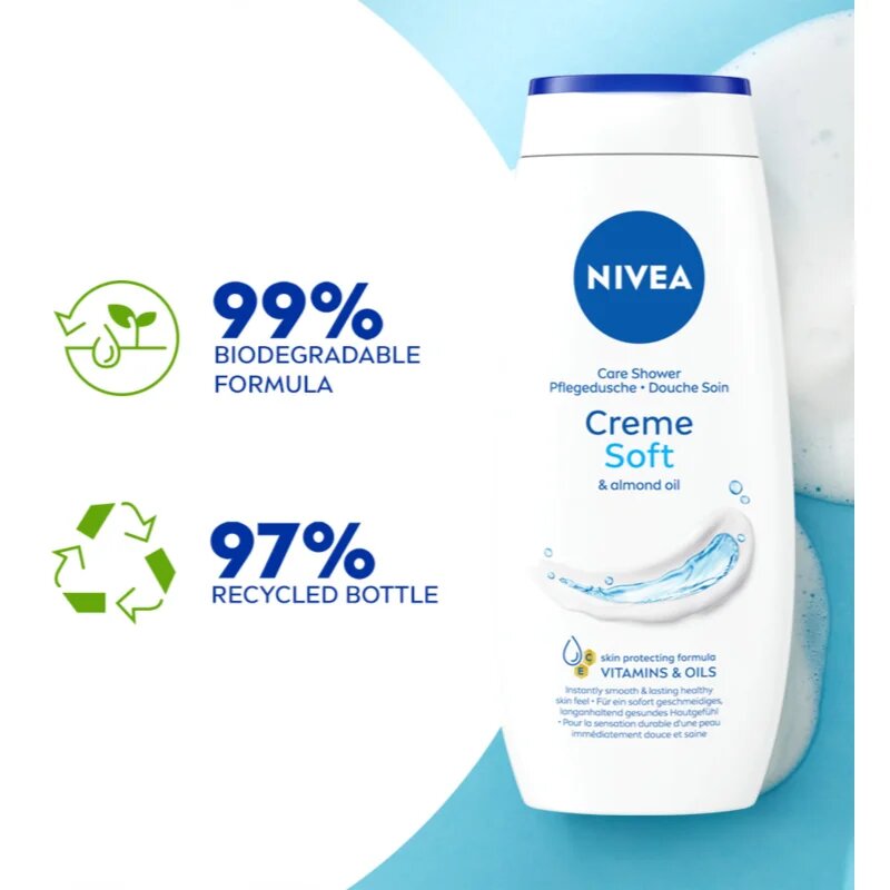 Nivea Creme Soft negovalni gel za prhanje ugodno pakiranje 2 x 500 ml