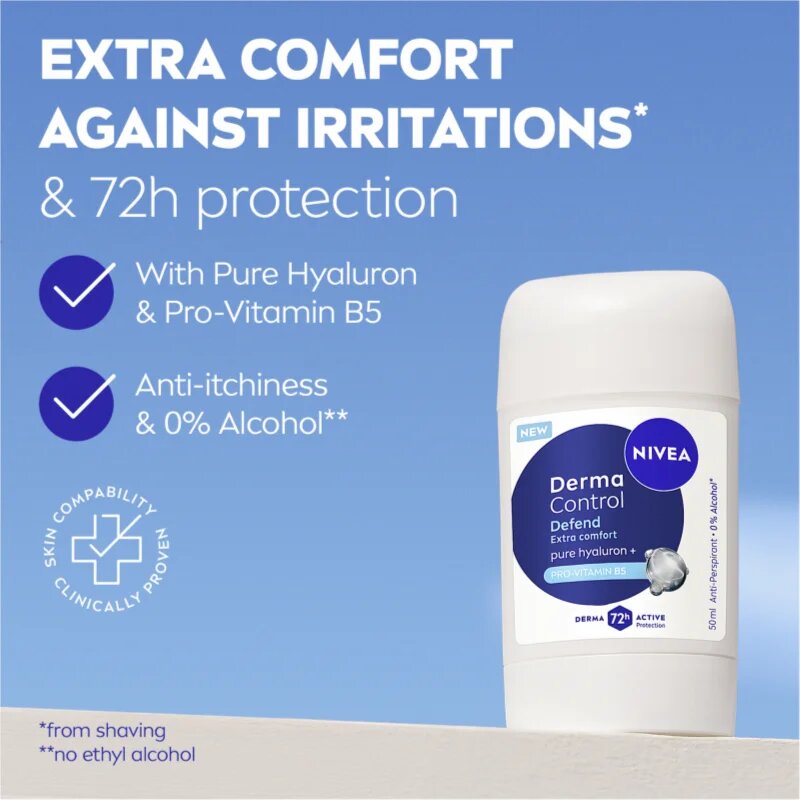 Nivea Derma Control Defend trdi antiperspirant za razdraženo kožo 50 ml