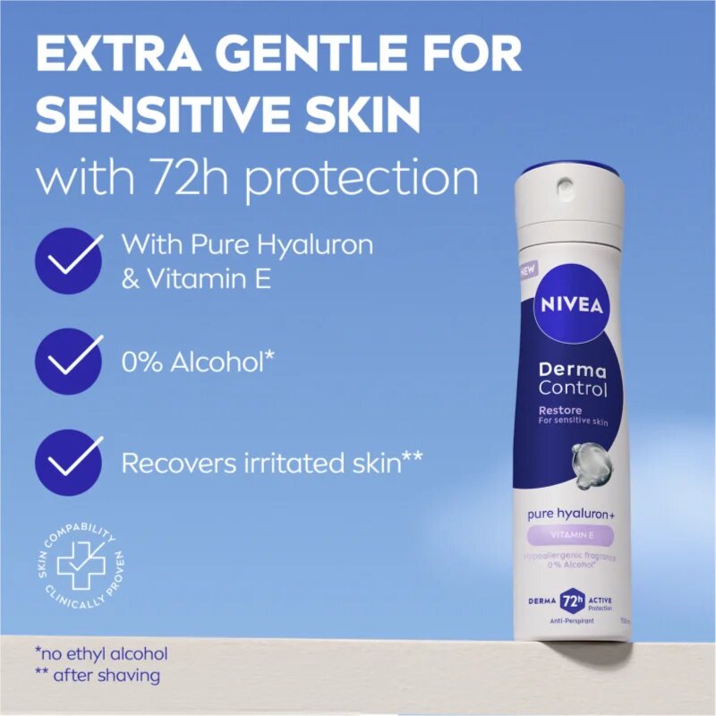 Nivea Derma Control Restore antiperspirant v pršilu za občutljivo kožo 150 ml