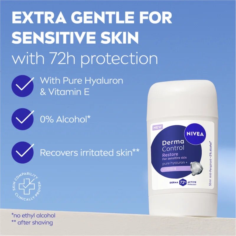 Nivea Derma Control Restore trdi antiperspirant za občutljivo kožo 50 ml