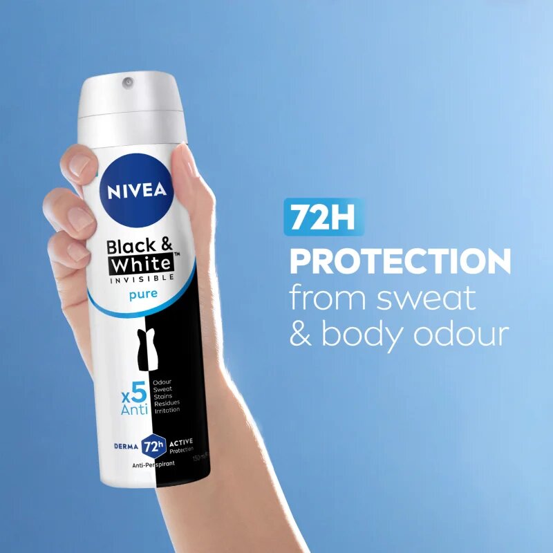 Nivea Invisible Black & White Pure antiperspirant in deodorant proti belim in rumenim madežem 150 ml