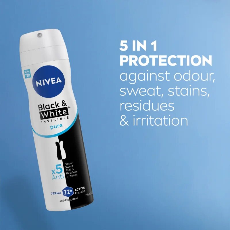 Nivea Invisible Black & White Pure antiperspirant in deodorant proti belim in rumenim madežem 150 ml