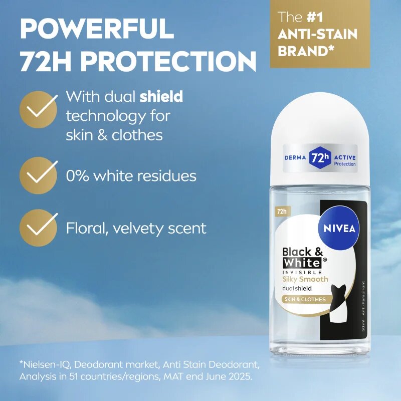 Nivea Invisible Black & White Silky Smooth anti-transpirant roll-on za ženske 50 ml