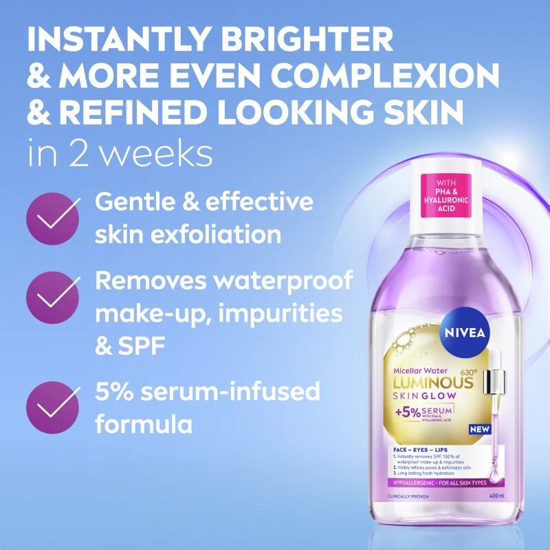 Nivea Luminous Skin Glow čistilna micelarna voda za osvetlitev kože 400 ml