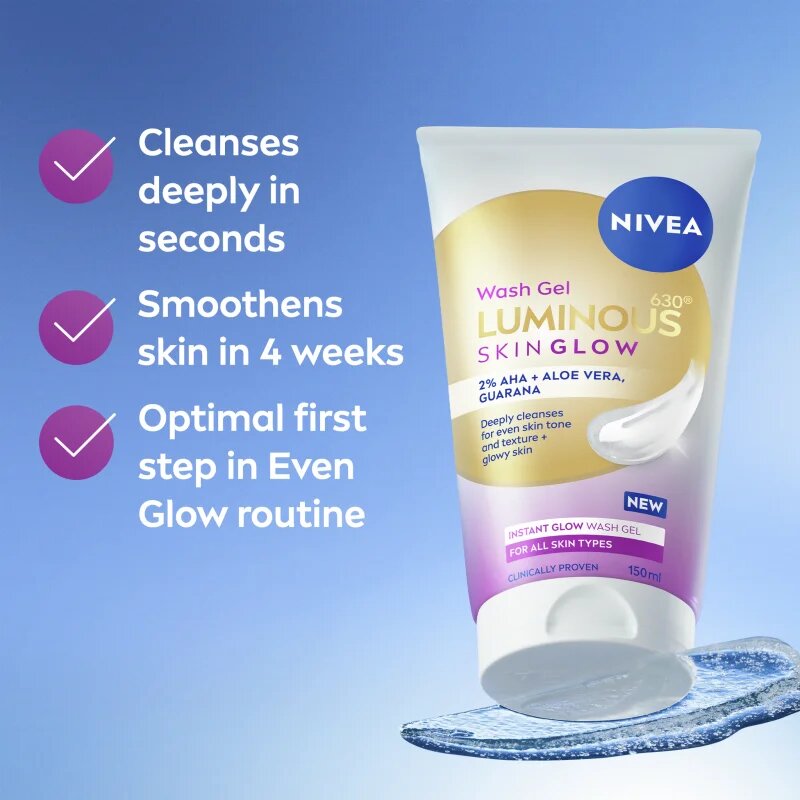 Nivea Luminous Skin Glow čistilni gel za obraz za osvetlitev kože 150 ml