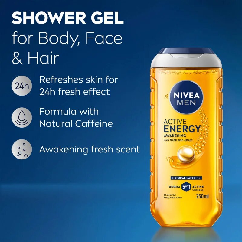 Nivea MEN Active Energy gel za prhanje za moške 250 ml