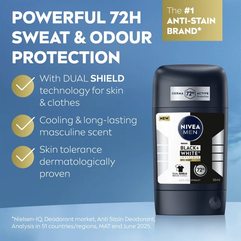 Nivea MEN Black & White Epic Night trdi antiperspirant za moške 50 ml