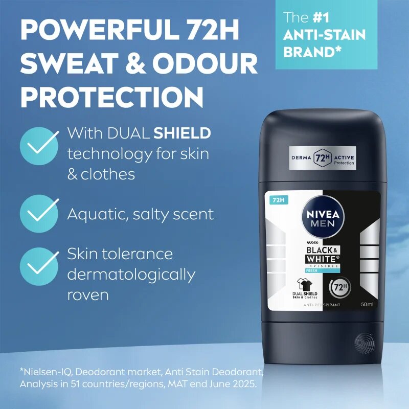 Nivea MEN Black & White Invisible Fresh trdi antiperspirant za moške 50 ml